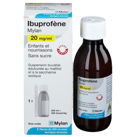 Ibuprofène Mylan 20mg/ml suspension buvable sans sucre 200ml