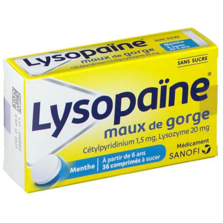 Lysopaïne menthe sans sucre 36 comprimés à sucer