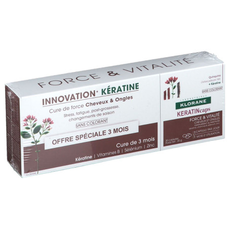Klorane Quinine KeratinCaps Cheveux & Ongles Lot de 3 x 30 capsules