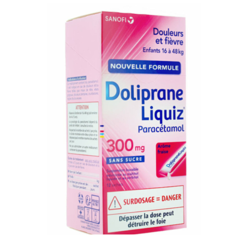 Doliprane Liquiz 300mg sans sucre suspension buvable 12 sachets